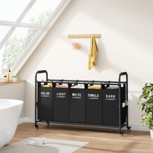 Tajsoon 5 Bag Laundry Sorter, 5 Section Laundry Hamper - Image 6