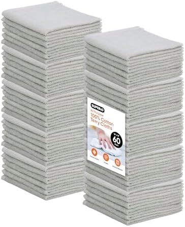 Superio Cotton Terry Washcloths Grey Towels 100% Cotton Cleaning Cloth 16" Rags by Superio