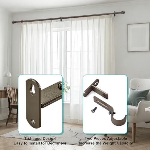 Adjustable Curtain Rod Brackets, Metal Window Drapery Rod Hanger Holders Hooks - Image 5