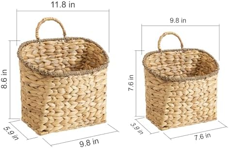 Set of 2 Woven Hanging Basket, Water Hyacinth Handmade Wicke Hanging Wall - Image 3