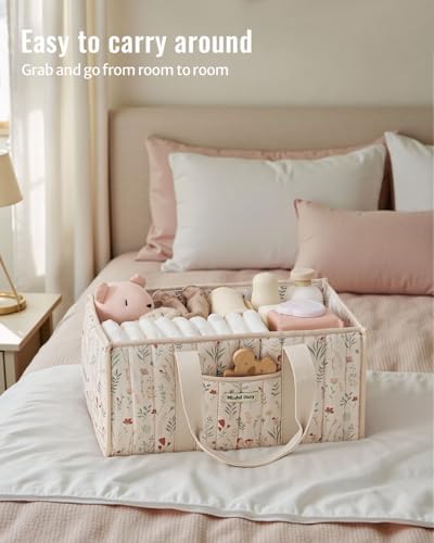 Blissful Diary Floral Diaper Caddy Organizer, Storage Basket, Floral Beige - Image 4