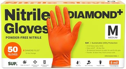 SUPER+ HEAVY DUTY Nitrile Gloves 8 Mil Diamond Texture Disposable Chemical by Super