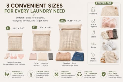 6-Pack Laundry Bags, Durable Cotton Mesh - Image 3