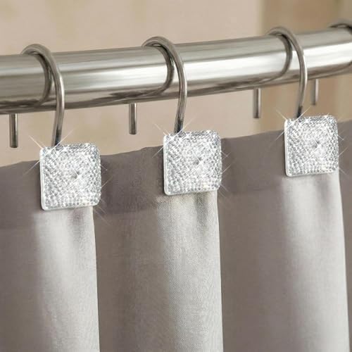 Clear Bling Shower Curtain Hooks: Christmas Bathroom Curtain Rings by PopKozzi