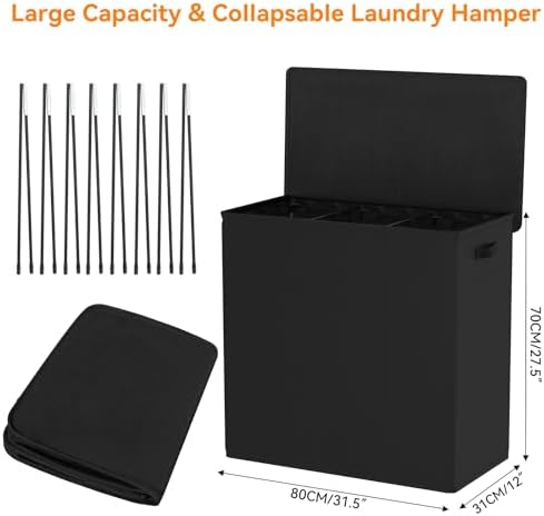 WOWLIVE 180L Laundry Hamper 3 Section, Large Laundry Basket - Image 5