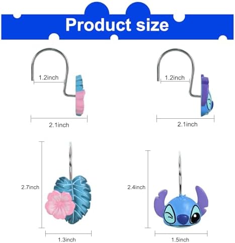 12-Piece Blue Cute Shower Curtain Hooks - Image 3