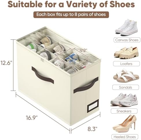 OIAHOMY 4 Pack Shoe Organizer for Closet, Foldable Shoe Storage Bins - Image 3