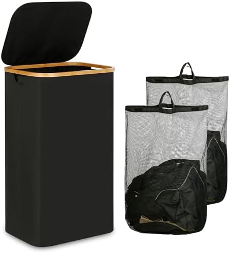 IEGrow Laundry Hamper with Lid, 110L Laundry Basket with 2 Mesh Bags by iEGrow