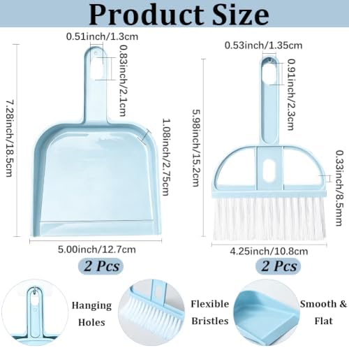 CREATCABIN Small Broom and Dustpan Set Blue Mini Dust Pan and Brush - Image 2