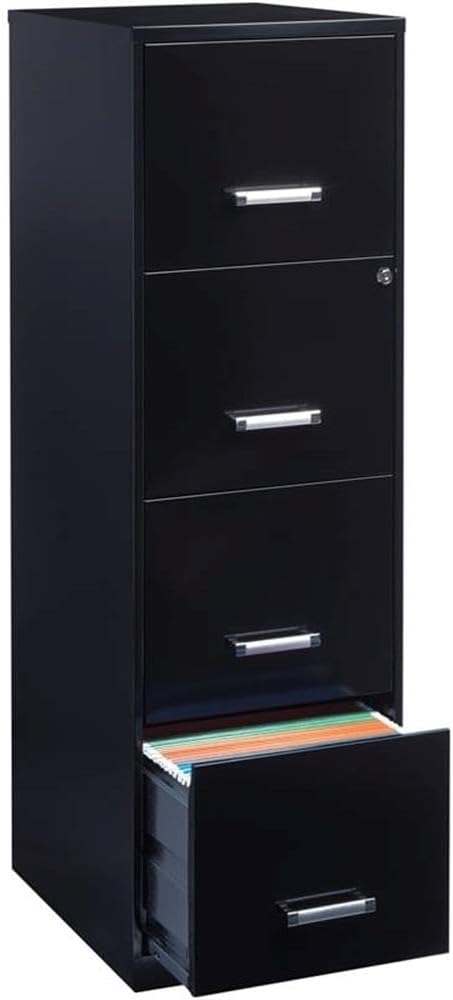 Scranton & Co 18" Deep Light Duty 4 Drawer Metal Letter Filing Cabinet in Black, Pre-Assembled
