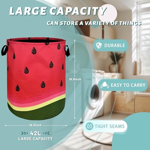 Watermelon Laundry Basket Oxford Cloth Foldable Hamper 18.9x16.5Inch - Image 2