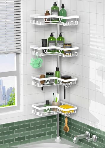 KEGII Corner Shower Caddy Tension Pole, Bathroom Storage, Matte White by KEGII