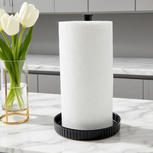Paper Towel Holder Countertop, Ceramic Base, Fits Double to Family Rolls by VROOMIUM-BETTERDESIGN
