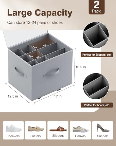 HOUSE AGAIN Shoe Organizer for Closet, 2 Pack Shoe Storage Organizer - Image 2