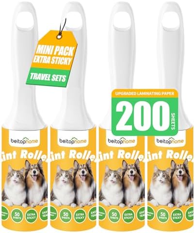 Mini Lint Roller 4 Pack for Pet Hair, 200 Sheets Total by Beitophomepet%60sfamily