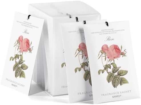 MYARO 12 Pack Rose Scented Sachets, Closet Deodorizer Car Air Freshener by MYARO