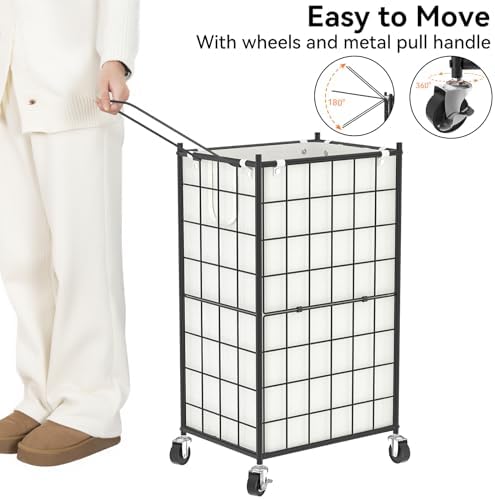 WOWLIVE Rolling Laundry Basket, Metal Wire Frame Laundry Hamper - Image 5
