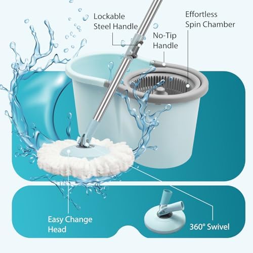Spin Mop and Bucket with Wringer Set, Operable 360° Rotating Mop Bucket Set - Image 2