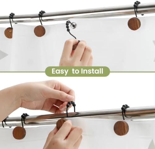 Wood Shower Curtain Hooks, Boho Shower Curtain Rings Decorative, Free Sliding - Image 3