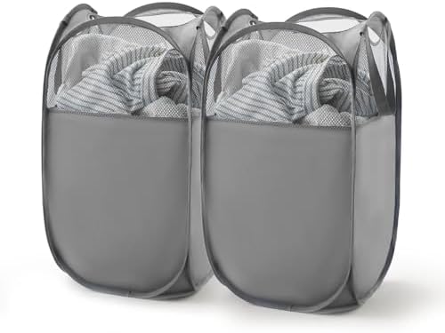 TECHMILLY Pop Up Foldable Laundry Basket, Mesh Laundry Hamper by TECHMILLY
