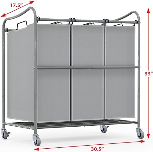 Simple Houseware Heavy Duty 3-Bag Laundry Sorter Rolling Cart - Image 2