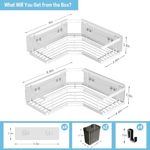 AKTECKE Shower Caddy Corner Organizer Shelf: 2Pack Adhesive Shower Essentials - Image 6