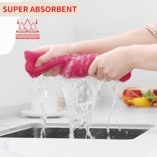 Homaxy 100% Cotton Waffle Weave Kitchen Dish Towels 4-Pack, Hot Pink - Image 3