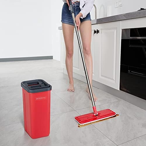 BOSHENG Mop and Bucket with Wringer Set, Flat Mop and Bucket, Squeeze Floor Mop - Image 3