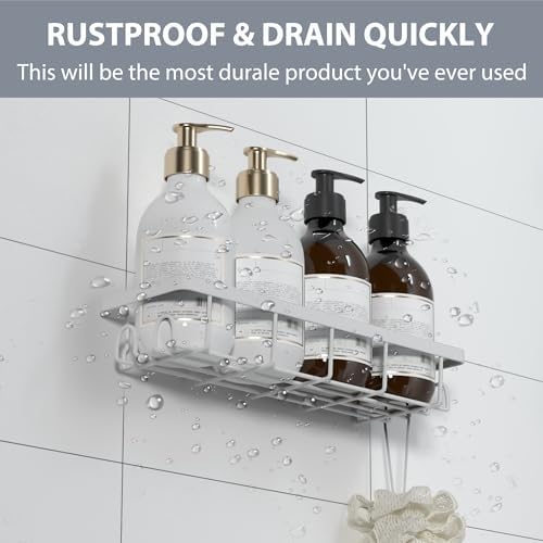 Shower Caddy Organizer with Hooks, Self Adhesive Bathroom Shelves, No Drilling - Image 2