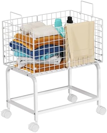 Laundry Basket with Wheels, 80L Wire Rolling Laundry Basket with Pull Handle by Eyteenokk