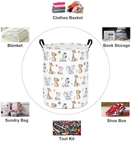 Round Jungle Wildlife Laundry Hamper, Cotton Canvas Storage Bin - Image 3