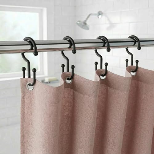 Bathway Black Plastic Double Shower Curtain Hooks, 12 Shower Curtain Rings - Image 3