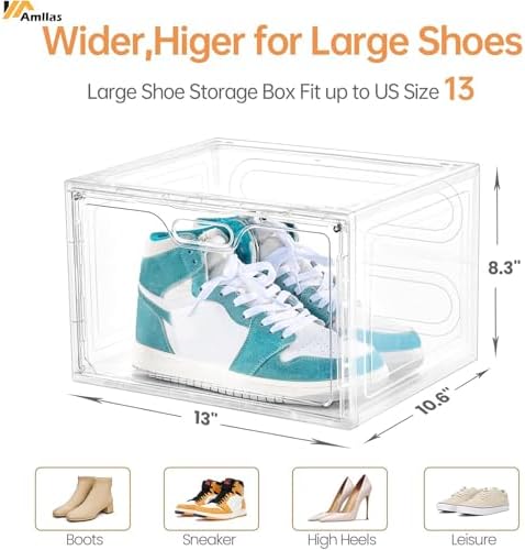 Amllas 8 Pack Shoe Boxes Clear Plastic Stackable, Large Shoe Storage Organizer - Image 2