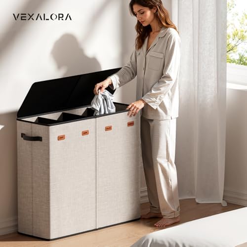 Laundry Hamper 4-Section with Lid, 185L Laundry Sorter with 4 Removable Bags + - Image 2