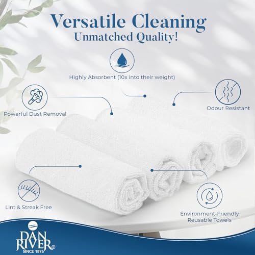 DAN RIVER 12-Pack White Microfiber Towels – Ultra Absorbent, Lint-Free & - Image 3