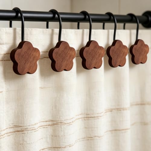 12-Piece Wood Flower Shower Curtain Hooks - Image 5