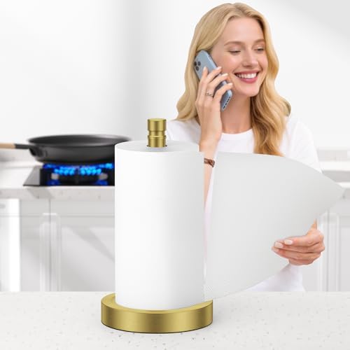 Brass Paper Towel Holder Countertop, One-Handed Tear, Stainless Steel, Weighted - Image 5