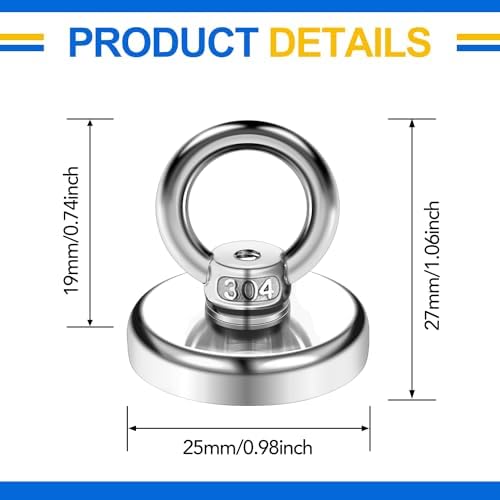 DIYMAG Magnetic Hooks with Countersunk Hole Eyebolt 60LBS 10 Pack - Image 4