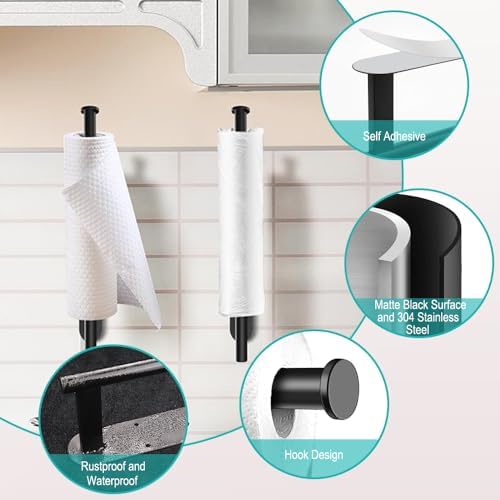 MGahyi 2Pcs Black Paper Towel Holder Under Cabinet Wall Mount - Image 3