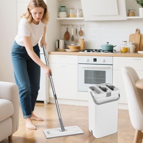 Flat Mop and Bucket with Wringer Set, Hands-Free, 3 Mop Pads - Image 7