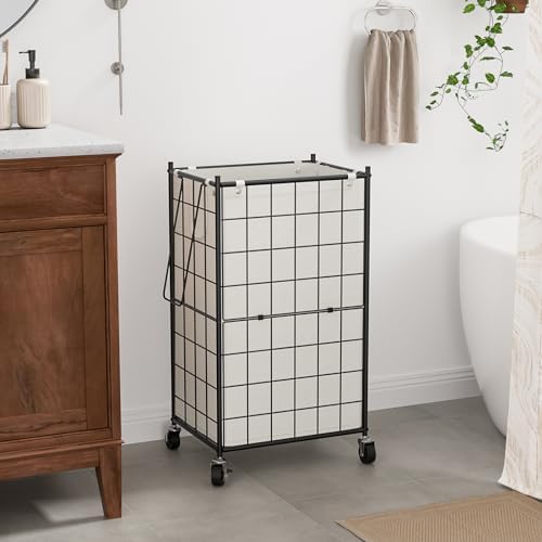 WOWLIVE Rolling Laundry Basket, Metal Wire Frame Laundry Hamper - Image 2
