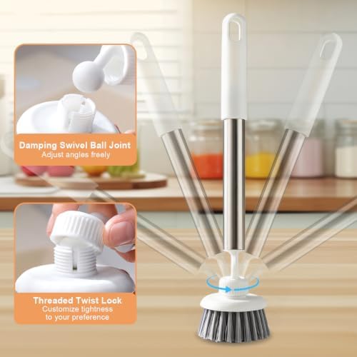 Kitchen Scrub Brush, 360° Swivel Head Long Handle Pot Dish Brush - Image 4