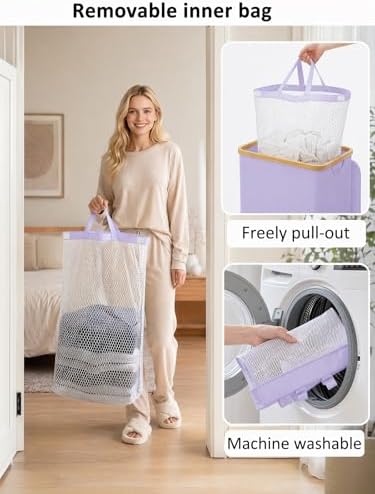 IEGrow Laundry Hamper with Lid, 110L Laundry Basket with Mesh Bags - Image 5