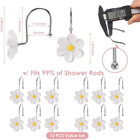 Flower Shower Curtain Hooks, 12 Pack Rustproof Stainless Steel Decorative - Image 3
