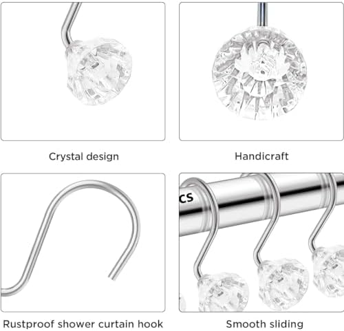 J&V TEXTILES Shower Curtain Hooks Rings, Rust Resistant Metal Double Glide - Image 3