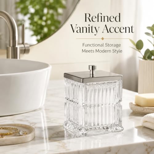 Vince Camuto Home Glass Cotton Jar Holder – Nickel Lid, Elegant Bathroom - Image 5