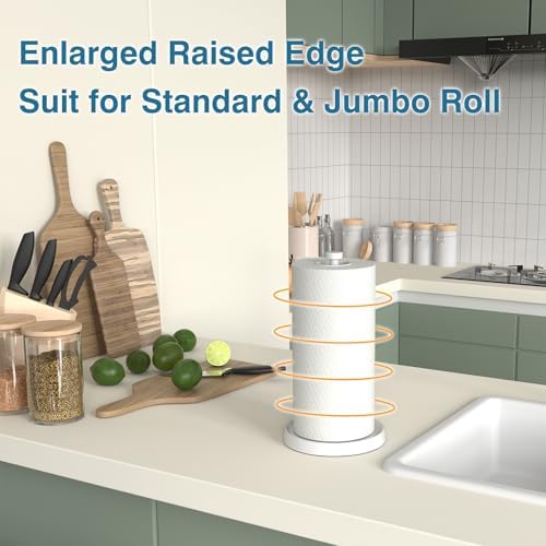 White Paper Towel Holder Countertop, Stainless Steel, Weighted Base, Paper - Image 2