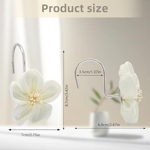 Flower Decorative Shower Curtain Hooks, Stylish Fabric Flower Shower Curtain - Image 2