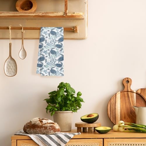 Coral Sea Turtle Coastal Kitchen Towels, 16x24 Inches - Image 3