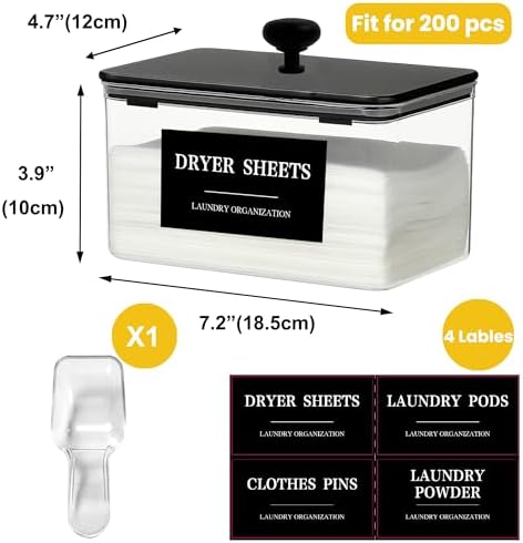Dryer Sheet Holder Black Lid, Laundry Dryer Sheet Container Clear Detergent - Image 2